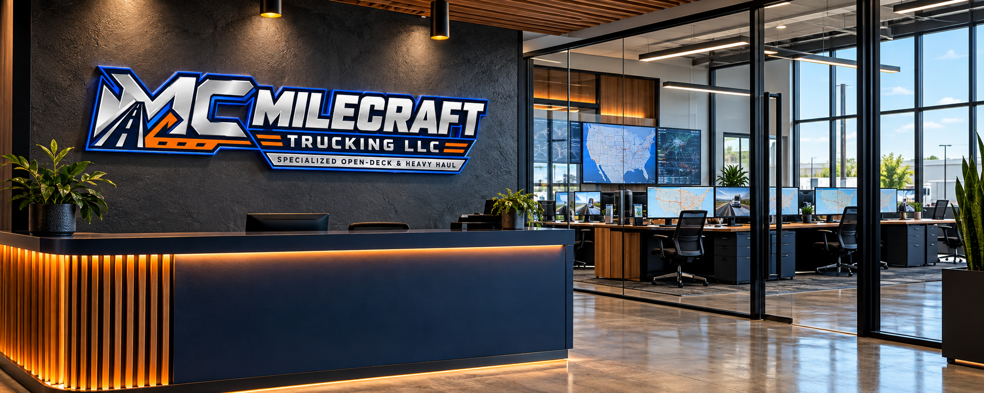 Concept visualization of a MileCraft Trucking dispatch office